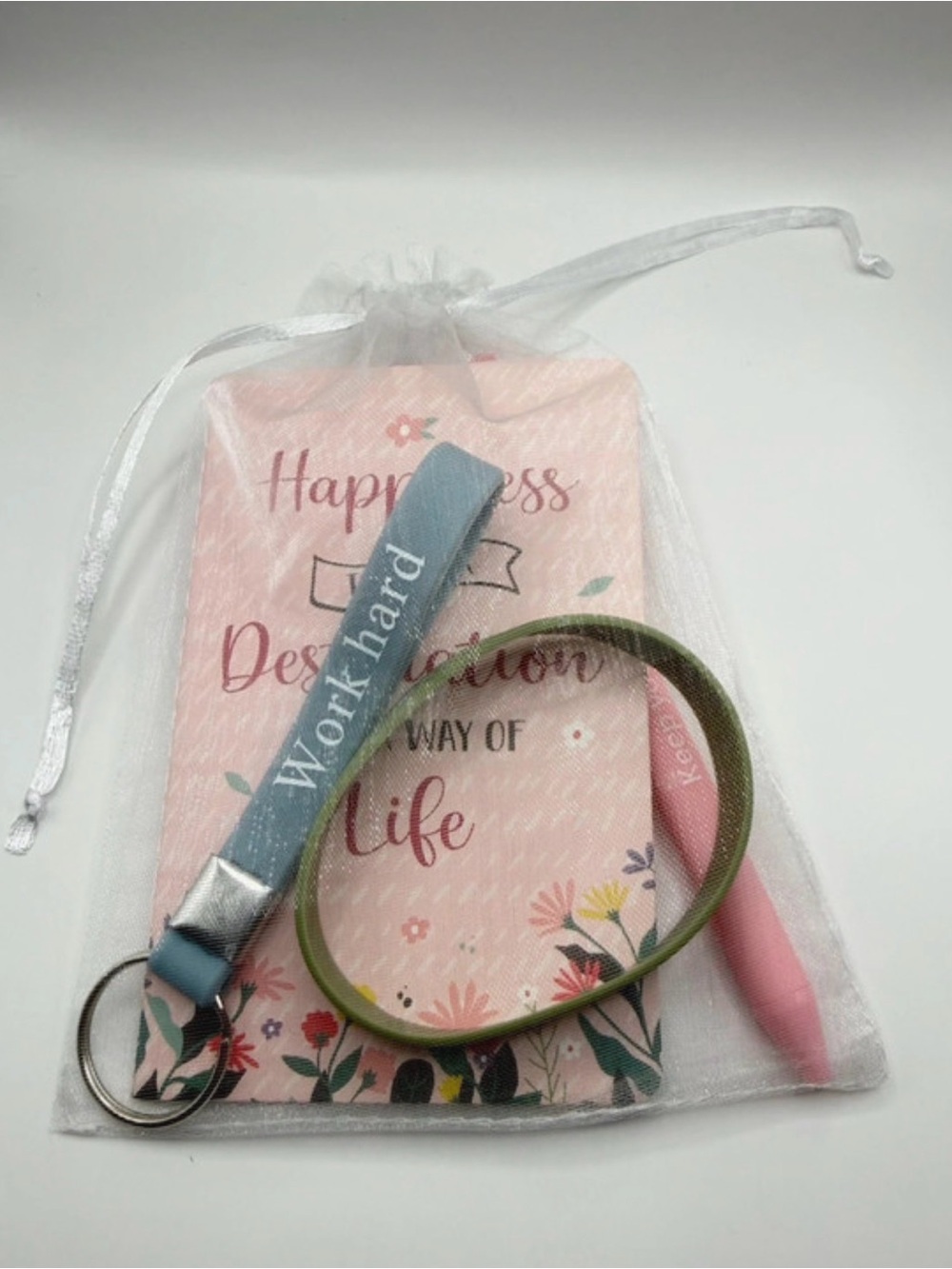 Motivational gift set -4 piece bundle pen, bracelet,keychain and writing pad